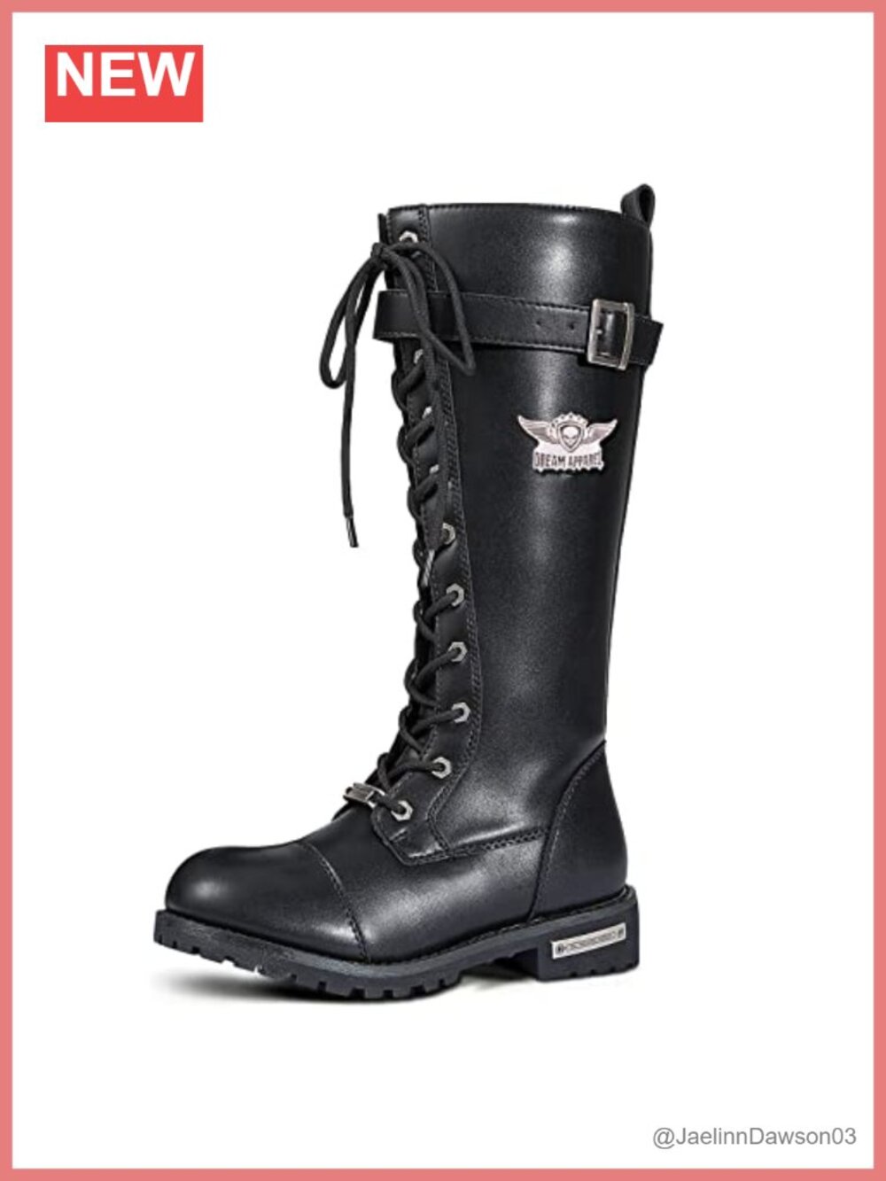 Women's Knee High Motorcycle Combat Boots PU Leather Lace Up Biker Riding Boots
